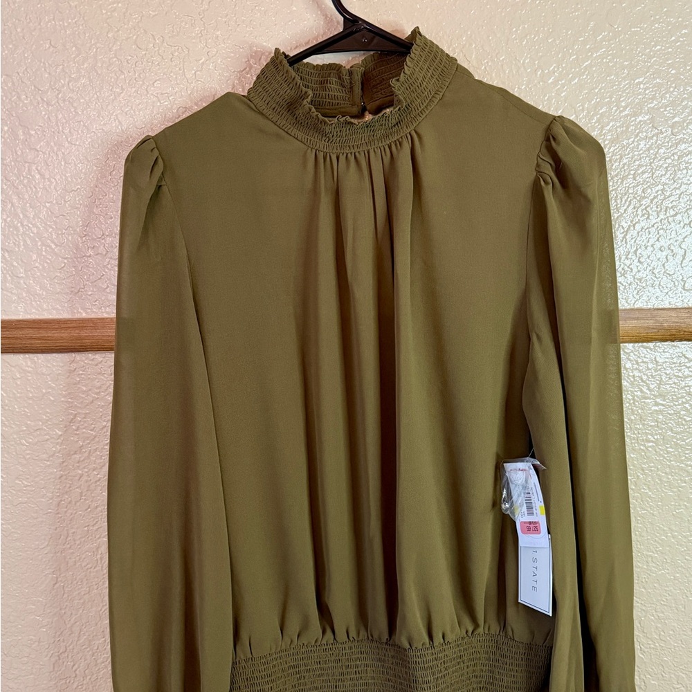 1. State Olive Long Sleeve Sheer Top Size Medium NWT